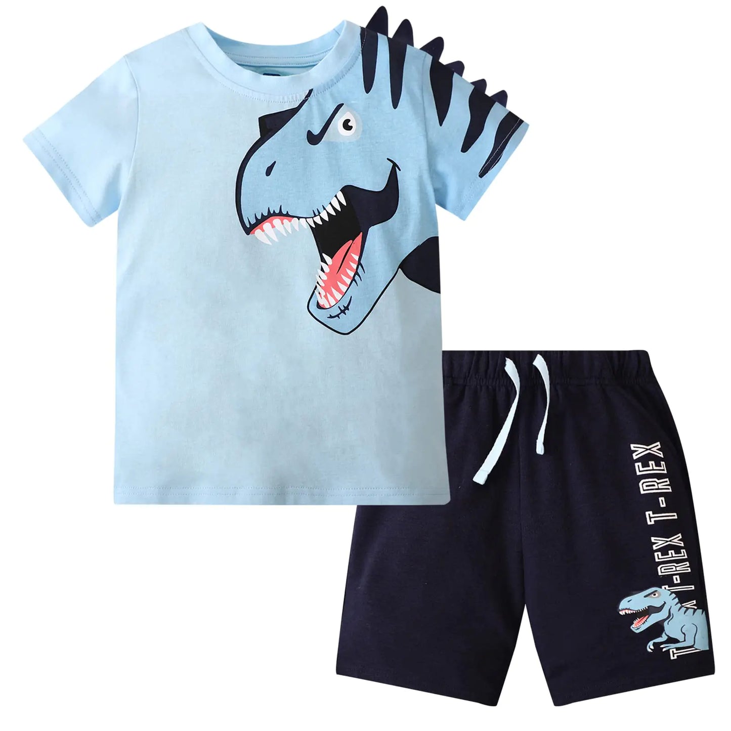Gorboig Toddler Boy Clothes Little Boys Summer Outfits Short Sleeve Clothing Dinosaur T-Shirt & Shorts Sets 2-7T (Blue/Dinosaur 5T/5-6Y)