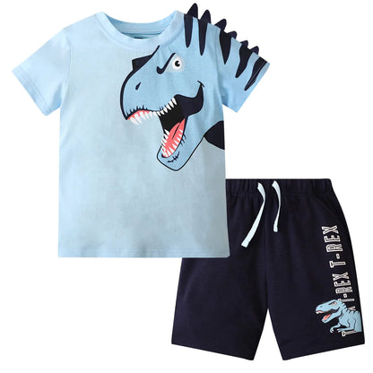 Gorboig Toddler Boy Clothes Little Boys Summer Outfits Short Sleeve Clothing Dinosaur T-Shirt & Shorts Sets 2-7T (Blue/Dinosaur 5T/5-6Y)
