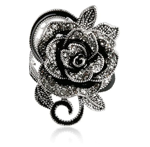 Vintage Women's Rose Flower Ring with Silver Plating