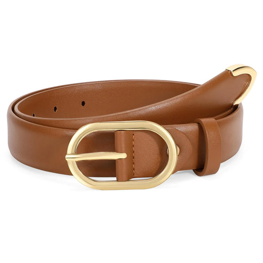 Chic Leather Waist Belt with Gold Buckle