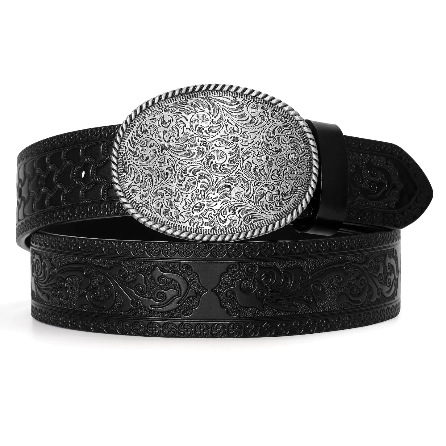 TRIWORKS Western Leather Buckle Belt for Men Women Cowboy Cowgirl Mens Leather Belt for Jeans