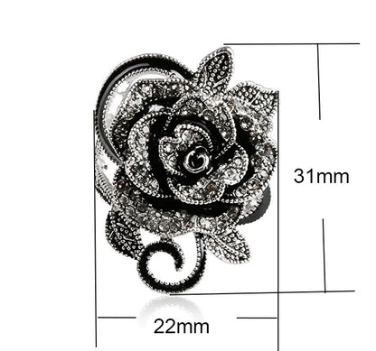 Vintage Women's Rose Flower Ring with Silver Plating