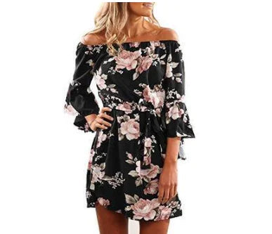 Chic Letter-Print One-Shoulder Dress