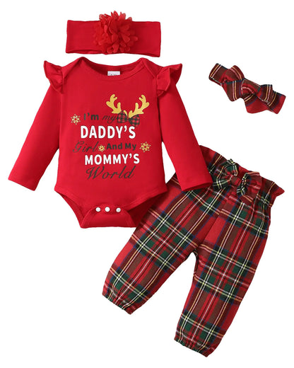 Infant Girl Cotton Ruffle Outfit Set Red 0-3M